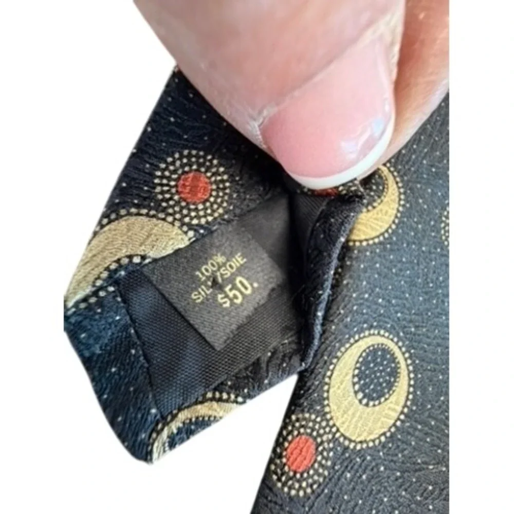 Charvet Paris Mens Silk Tie Navy Blue Geometric Crescent Moon Circles France